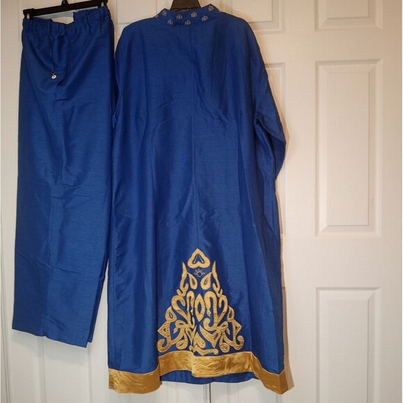 Ashro Plus Size Omari Pant Set Royal Blue /Gold African Caftan Sz 3X - Picture 5 of 16